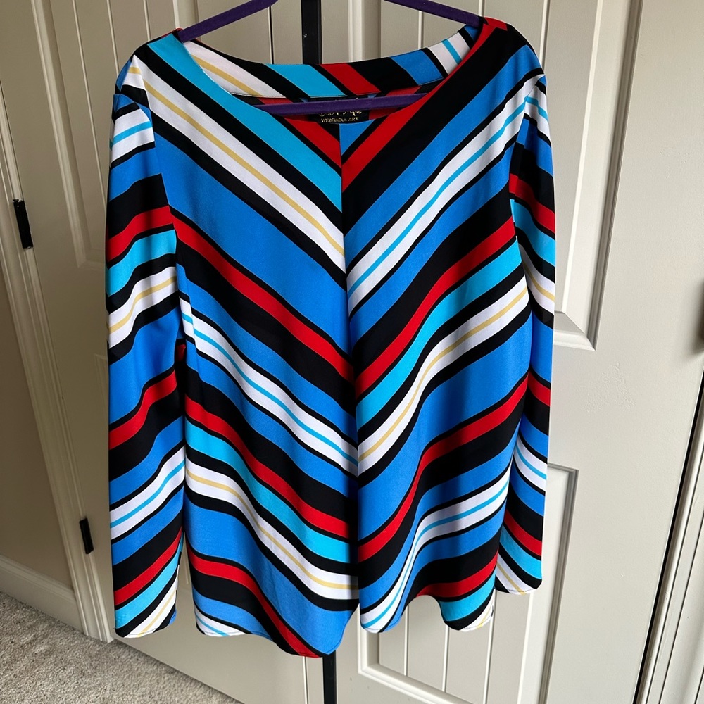 Bob Mackie Plus Size Multicolored Striped Split Sleeve Tunic 2X